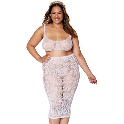 Dreamgirl Ensemble 2 pièces grande taille, brassière résille fantaisie et jupe longue assorti Dreamgirl Ensemble 2 pièces grande taille, brassière résille fantaisie et jupe longue assorti
