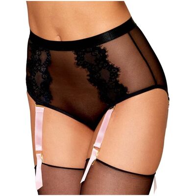 Dreamgirl Culotte en résille et dentelle noire avec jarretelles roses Dreamgirl Culotte en résille et dentelle noire avec jarretelles roses