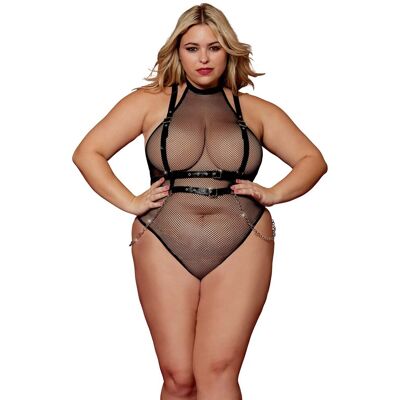 Dreamgirl Body en résille, grande taille, avec Harnais simili cuir et chaines Dreamgirl Body en résille, grande taille, avec Harnais simili cuir et chaines