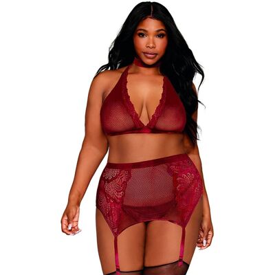 Dreamgirl Ensemble 4 pièces grande taille soutien gorge, tour de cou, string et porte jarretelles rouge Dreamgirl Ensemble 4 pièces grande taille soutien gorge, tour de cou, string et porte jarretelles rouge