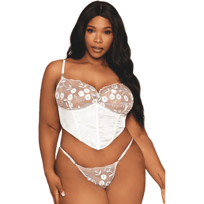 Dreamgirl Bustier blanc avec armatures grande taille, en satin et dentelle florale Dreamgirl Bustier blanc avec armatures grande taille, en satin et dentelle florale