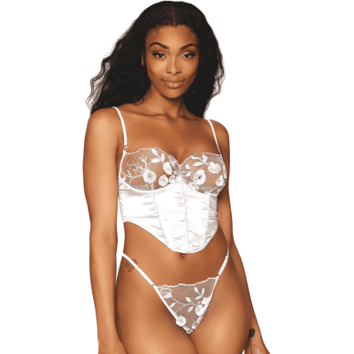 Dreamgirl Bustier blanc avec armatures, en satin et dentelle florale Dreamgirl Bustier blanc avec armatures, en satin et dentelle florale