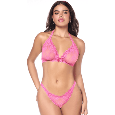 Mapalé Ensemble sexy 2 pièces rose en dentelle délicate avec haut et string assorti Mapalé Ensemble sexy 2 pièces rose en dentelle délicate avec haut et string assorti