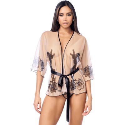 Mapalé Peignoir sexy en résille imprimée transparente avec string Mapalé Peignoir sexy en résille imprimée transparente avec string
