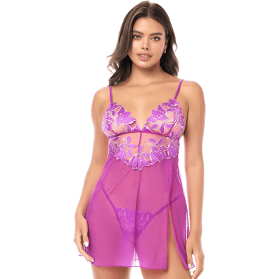 Mapalé Babydoll sexy en résille brodée florale et string Mapalé Babydoll sexy en résille brodée florale et string
