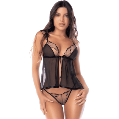 Mapalé Babydoll noir et chair en maille transparente avec broderie Mapalé Babydoll noir et chair en maille transparente avec broderie