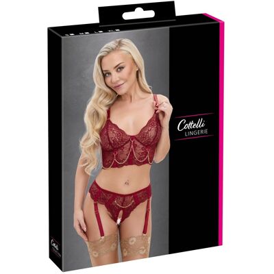 Cottelli LINGERIE Ensemble soutien-gorge long et string porte-jarretelles sans entrejambe en dentelle rouge foncé Cottelli LINGERIE Ensemble soutien-gorge long et string porte-jarretelles sans entrejambe en dentelle rouge foncé