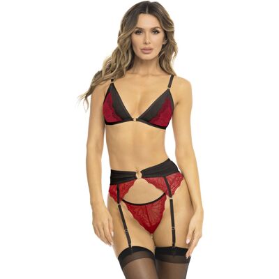 René Rofé Ensemble 3 pièces soutien-gorge, porte-jarretelles et string rouge René Rofé Ensemble 3 pièces soutien-gorge, porte-jarretelles et string rouge