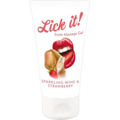 Lick it! Gel de massage érotique vin pétillant et fraise Lick it! Gel de massage érotique vin pétillant et fraise
