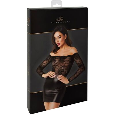 Noir HandMade Robe Mini en Dentelle et Wetlook Noir HandMade Robe Mini en Dentelle et Wetlook