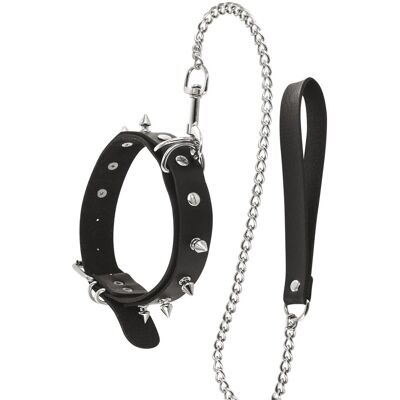 Fetish Tentation Collier fétichiste avec anneaux pointes et laisse métallique Fetish Tentation Collier fétichiste avec anneaux pointes et laisse métallique