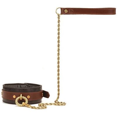 Liebe seele Collier en Cuir avec laisse - Noir, Marron & Or Liebe seele Collier en Cuir avec laisse - Noir, Marron & Or