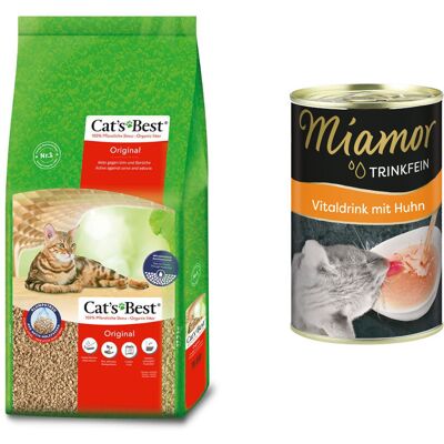 40L Cat's Best Original (environ 17,2 kg) Litière pour chat + 135ml Boisson Miamor Trinkfein 40L Cat's Best Original (environ 17,2 kg) Litière pour chat + 135ml Boisson Miamor Trinkfein