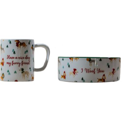 Lot de 2 mugs et bols « Funny Winter Dog » de TIAKI, accessoires pour chiens Lot de 2 mugs et bols « Funny Winter Dog » de TIAKI, accessoires pour chiens