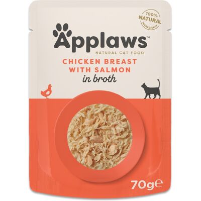 Paquet économique 24x70 Poitrine de poulet avec saumon Applaws Natural en bouillon nourriture humide pour chat Paquet économique 24x70 Poitrine de poulet avec saumon Applaws Natural en bouillon nourriture humide pour chat