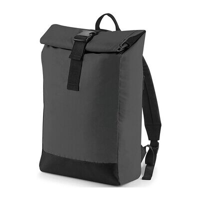 Sac à dos à rouleau réfléchissant Bagbase - Noir/Reflectif - Taille Unique Sac à dos à rouleau réfléchissant Bagbase - Noir/Reflectif - Taille Unique