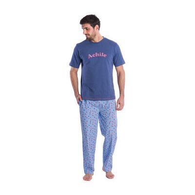 Ensembles de pyjama Achile Pyjama long en pur coton " et sa bande" manches courtes Bleu T3,T2,T5,T4 Heren Ensembles de pyjama Achile Pyjama long en pur coton " et sa bande" manches courtes Bleu T3,T2,T5,T4 Heren