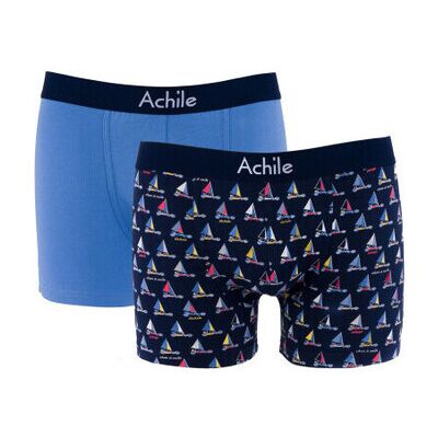 Bas de pyjama Achile Pack de 2 boxers en coton bio motifs Bon vent Bleu T3,T2,T5,T4 Heren Bas de pyjama Achile Pack de 2 boxers en coton bio motifs Bon vent Bleu T3,T2,T5,T4 Heren