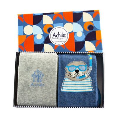Chaussettes Achile Coffret cadeau 2 paires thème Phoque Coton majoritaire Bleu 40 / 45 Heren Chaussettes Achile Coffret cadeau 2 paires thème Phoque Coton majoritaire Bleu 40 / 45 Heren