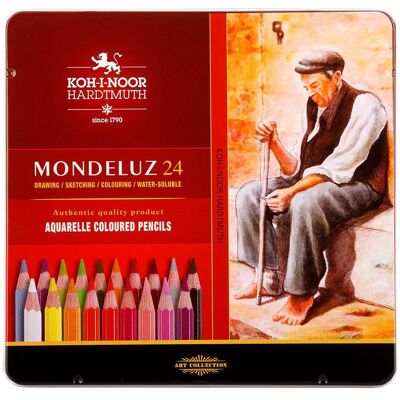 Koh-i-Noor, Écriture + dessin, Aquarelle- Crayons de couleur 24 pièces dans un étui en métal (24x) Koh-i-Noor, Écriture + dessin, Aquarelle- Crayons de couleur 24 pièces dans un étui en métal (24x)