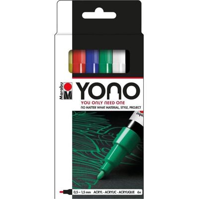 Marabu, Marqueur, Marqueur acrylique YONO set 0.5 - 1.5 mm, 6 pièces, multicolore (6x) Marabu, Marqueur, Marqueur acrylique YONO set 0.5 - 1.5 mm, 6 pièces, multicolore (6x)