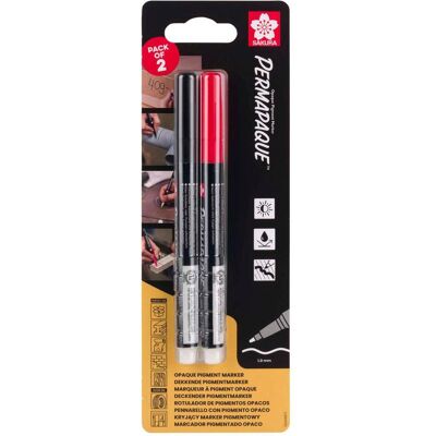 Sakura, Marqueur, Permapaque Fine Set, Schwarz und Rot (2x) Sakura, Marqueur, Permapaque Fine Set, Schwarz und Rot (2x)