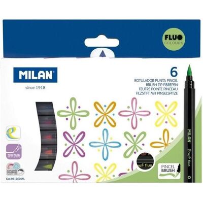 Milan, Marqueur, Marker mit Pinselspitze, 6 Farben Fluo (6x) Milan, Marqueur, Marker mit Pinselspitze, 6 Farben Fluo (6x)