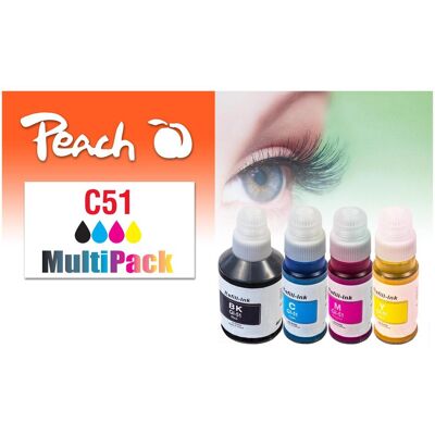 Peach, Cartouche d'impression, Lot économique de cartouches d'encre remplaçant les cartouches Canon GI-51 (C, M, PGBK, Y) Peach, Cartouche d'impression, Lot économique de cartouches d'encre remplaçant les cartouches Canon GI-51 (C, M, PGBK, Y)