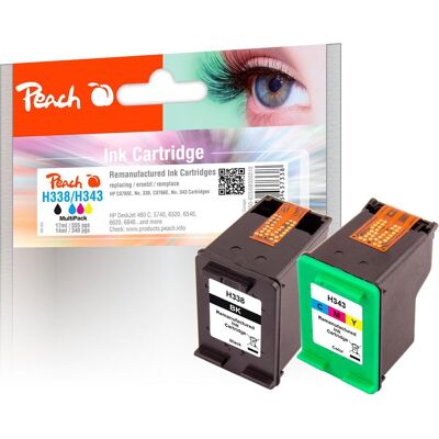 Peach, Cartouche d'impression, Lot économique de têtes d'impression compatibles avec les modèles HP n° 338, n° 343, C8765E et Peach, Cartouche d'impression, Lot économique de têtes d'impression compatibles avec les modèles HP n° 338, n° 343, C8765E et