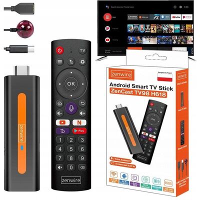 Retoo Odtwarzacz Multimedialny Przystawka Android 14 Smart TV Stick Box WiFi 2/16 ZENWIRE TV98 H618 (16 Go), Boîtier de diffusion en continu Retoo Odtwarzacz Multimedialny Przystawka Android 14 Smart TV Stick Box WiFi 2/16 ZENWIRE TV98 H618 (16 Go), Boîtier de diffusion en continu