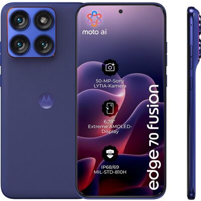 Motorola Edge 70 Fusion (256 Go, PANTONE Bleu Orient, 6.78", Double SIM, 5G), Téléphone portable, Bleu Motorola Edge 70 Fusion (256 Go, PANTONE Bleu Orient, 6.78", Double SIM, 5G), Téléphone portable, Bleu