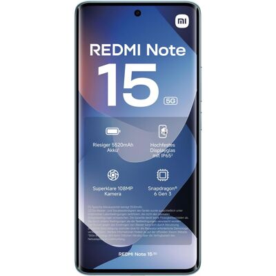 Xiaomi Redmi Note 15 (256 Go, Glacier Blue, 6.77", Double SIM hybride, 5G), Téléphone portable, Bleu Xiaomi Redmi Note 15 (256 Go, Glacier Blue, 6.77", Double SIM hybride, 5G), Téléphone portable, Bleu