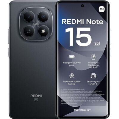 Xiaomi Redmi Note 15 (128 Go, Noir, 6.77", Double SIM hybride, 5G), Téléphone portable, Noir Xiaomi Redmi Note 15 (128 Go, Noir, 6.77", Double SIM hybride, 5G), Téléphone portable, Noir