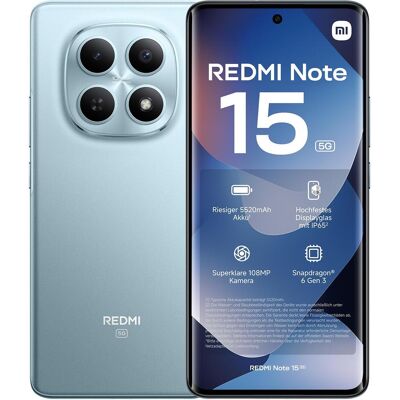 Xiaomi Redmi Note 15 (128 Go, Glacier Blue, 6.77", Double SIM hybride, 5G), Téléphone portable, Bleu Xiaomi Redmi Note 15 (128 Go, Glacier Blue, 6.77", Double SIM hybride, 5G), Téléphone portable, Bleu