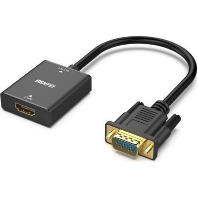 Benfei adapter HDMI to VGA unidirectional with audio jack 3.5mm black (VGA, 33 cm), Adaptateur données + vidéo, Noir Benfei adapter HDMI to VGA unidirectional with audio jack 3.5mm black (VGA, 33 cm), Adaptateur données + vidéo, Noir