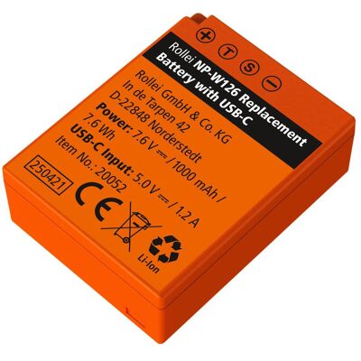 Rollei Kamera-Akku mit USB-C (Batterie de l'appareil photo), Alimentation pour appareil photo, Orange Rollei Kamera-Akku mit USB-C (Batterie de l'appareil photo), Alimentation pour appareil photo, Orange
