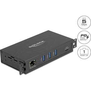 Delock 3 Port USB 5 Gbps Hub + RJ45 Gigabit LAN PoE++ Port m (USB-C, 5 ports), Station d’accueil + hub USB, Noir Delock 3 Port USB 5 Gbps Hub + RJ45 Gigabit LAN PoE++ Port m (USB-C, 5 ports), Station d’accueil + hub USB, Noir