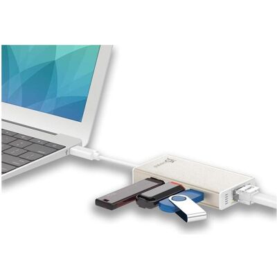 j5Create Hub USB 3.0 Type-C (USB-C, 1 portion), Station d’accueil + hub USB, Blanc j5Create Hub USB 3.0 Type-C (USB-C, 1 portion), Station d’accueil + hub USB, Blanc