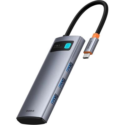 Baseus Metal Gleam 7in1 HDMI 4K 60Hz USB-C Hub / 3x USB 3.0 / USB-C PD / SD / microSD - Grau (USB-C, 5 ports), Station d’accueil + hub USB, Gris Baseus Metal Gleam 7in1 HDMI 4K 60Hz USB-C Hub / 3x USB 3.0 / USB-C PD / SD / microSD - Grau (USB-C, 5 ports), Station d’accueil + hub USB, Gris