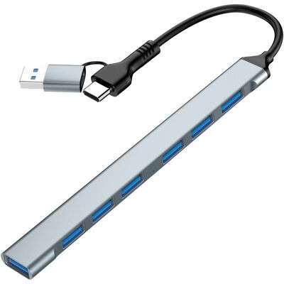 Gembird 7-PORTOWY HUB USB 3.2 (GEN 1) TYPU C (1X USB 3.2 + 6X USB 2.0) SREBRNY (USB-A, USB-C, 7 ports), Station d’accueil + hub USB, Argent Gembird 7-PORTOWY HUB USB 3.2 (GEN 1) TYPU C (1X USB 3.2 + 6X USB 2.0) SREBRNY (USB-A, USB-C, 7 ports), Station d’accueil + hub USB, Argent