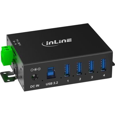 InLine USB 3.2 Gen.1 Industrie-Hub, 4 Port, Aluminiumgehäuse, mit Netzteil (USB-B, 4 ports), Station d’accueil + hub USB, Noir InLine USB 3.2 Gen.1 Industrie-Hub, 4 Port, Aluminiumgehäuse, mit Netzteil (USB-B, 4 ports), Station d’accueil + hub USB, Noir
