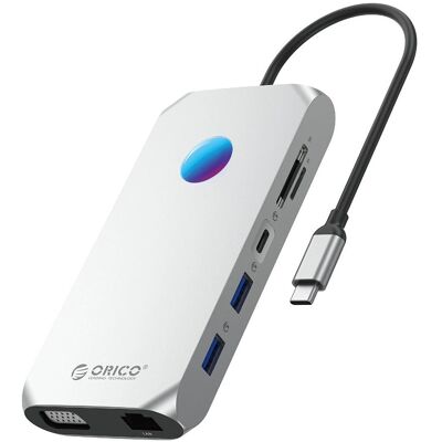 Orico Station d'accueil USB-C XCR 12-en-1 RGB, 2 ports USB-A 3.1, 1 port USB-A 2.0 (USB-C, 12 ports), Station d’accueil + hub USB, Gris Orico Station d'accueil USB-C XCR 12-en-1 RGB, 2 ports USB-A 3.1, 1 port USB-A 2.0 (USB-C, 12 ports), Station d’accueil + hub USB, Gris