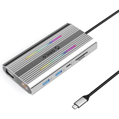 Orico USB-C 12 W 1 RGB 3 ports USB-A 1 port USB-C PD 100 W HDMI 4K VGA RJ45 Gigabit - argenté (USB-C, 12 ports), Station d’accueil + hub USB, Argent Orico USB-C 12 W 1 RGB 3 ports USB-A 1 port USB-C PD 100 W HDMI 4K VGA RJ45 Gigabit - argenté (USB-C, 12 ports), Station d’accueil + hub USB, Argent