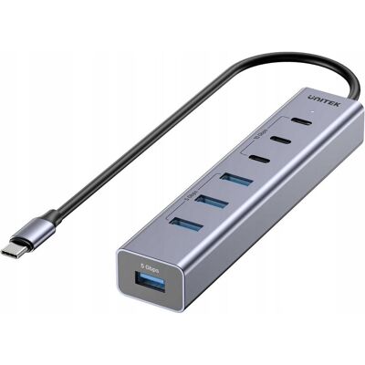 Unitek Aktywny Hub USB-C 3x USB-C 10Gbps 4x USB-A 5 Gbps z zasilaczem (USB-C, 7 ports), Station d’accueil + hub USB, Noir Unitek Aktywny Hub USB-C 3x USB-C 10Gbps 4x USB-A 5 Gbps z zasilaczem (USB-C, 7 ports), Station d’accueil + hub USB, Noir
