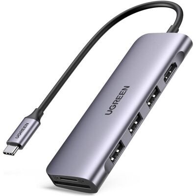 Ugreen CM195 (USB-C, 6 ports), Station d’accueil + hub USB, Gris Ugreen CM195 (USB-C, 6 ports), Station d’accueil + hub USB, Gris