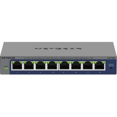 Netgear GS108E, géré, Gigabit Ethernet (10/100/1000), full duplex (8 ports), Switch réseau, Gris Netgear GS108E, géré, Gigabit Ethernet (10/100/1000), full duplex (8 ports), Switch réseau, Gris