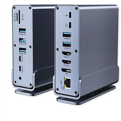 Value USB C Dockingstation 16-in-1, 4K60 1xDP, 2xHDMI, 1xGbE,USB(2xC,5xA,1xC PD) (USB-C, 16 ports), Station d’accueil + hub USB, Gris Value USB C Dockingstation 16-in-1, 4K60 1xDP, 2xHDMI, 1xGbE,USB(2xC,5xA,1xC PD) (USB-C, 16 ports), Station d’accueil + hub USB, Gris