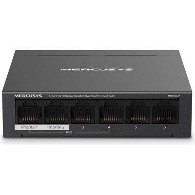 Mercusys Commutateur de bureau MS106LP 6xFE, 4xPoE+ (6 ports), Switch réseau, Noir Mercusys Commutateur de bureau MS106LP 6xFE, 4xPoE+ (6 ports), Switch réseau, Noir