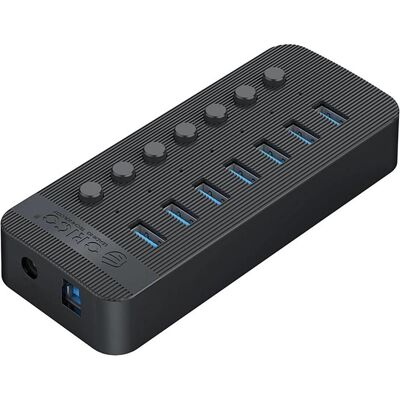 Orico Converter CT2U3-7AB 7x USB-A 3.0 Hub with Switches - Black (USB-A, 7 ports), Station d’accueil + hub USB, Noir Orico Converter CT2U3-7AB 7x USB-A 3.0 Hub with Switches - Black (USB-A, 7 ports), Station d’accueil + hub USB, Noir