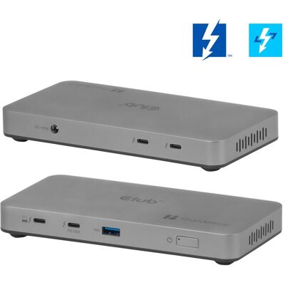 Club 3D Club3D Thunderbolt5 5-in-1 HUB > 3xThunderbolt/1xUSB Bu/BU (5 ports), Station d’accueil + hub USB, Argent Club 3D Club3D Thunderbolt5 5-in-1 HUB > 3xThunderbolt/1xUSB Bu/BU (5 ports), Station d’accueil + hub USB, Argent